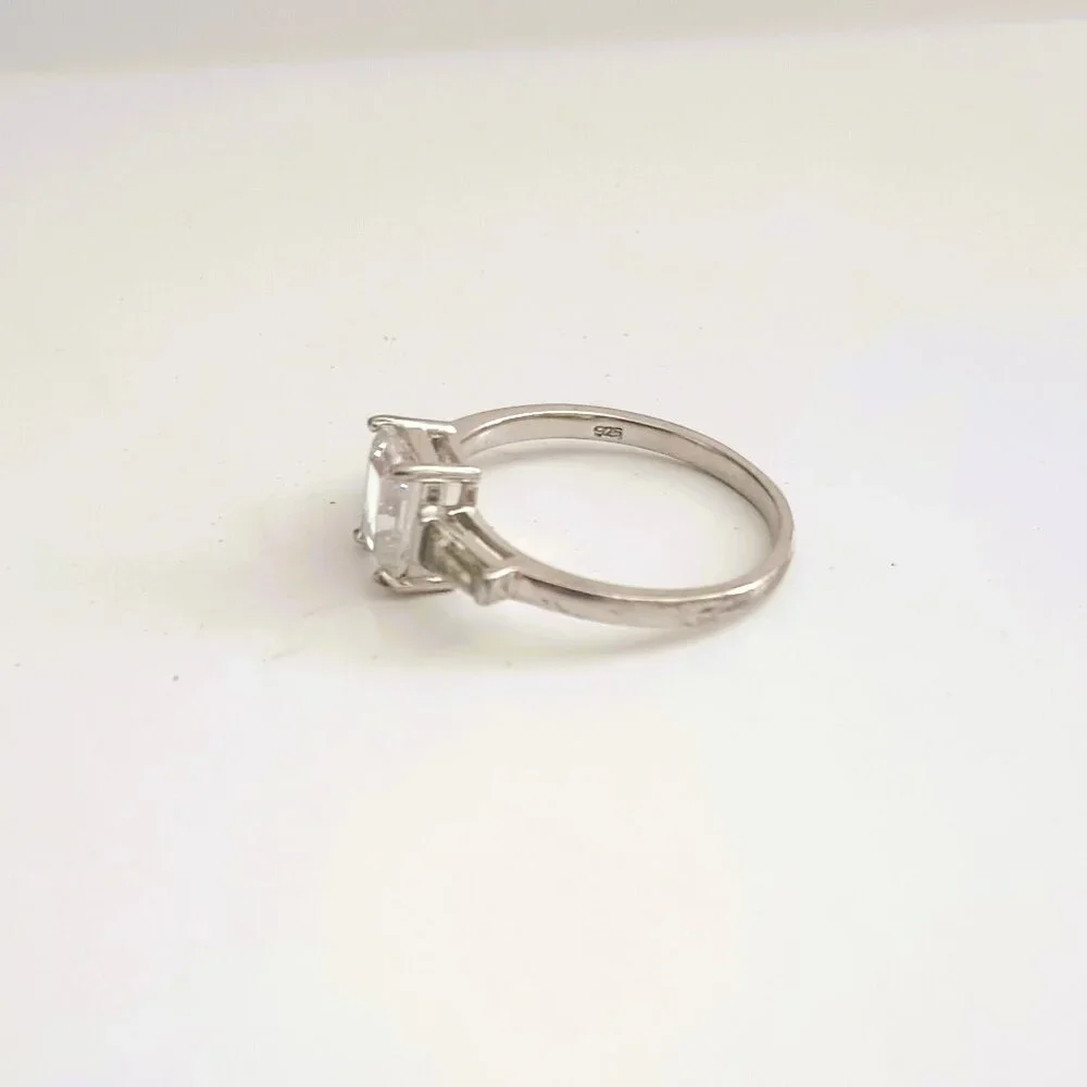 925 Emerald Cut CZ Baguette Ring 10 Sterling Silver Statement Wedding Jewelry